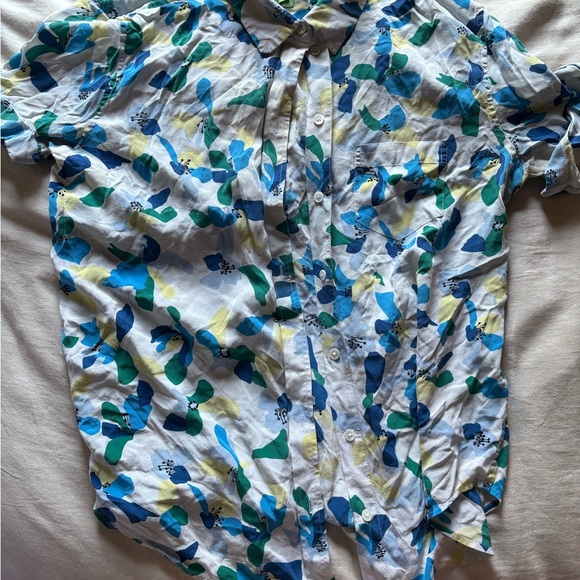 Equipment 100% Silk Blue and Yellow Floral Button Down Shirt - Picture 3 of 4